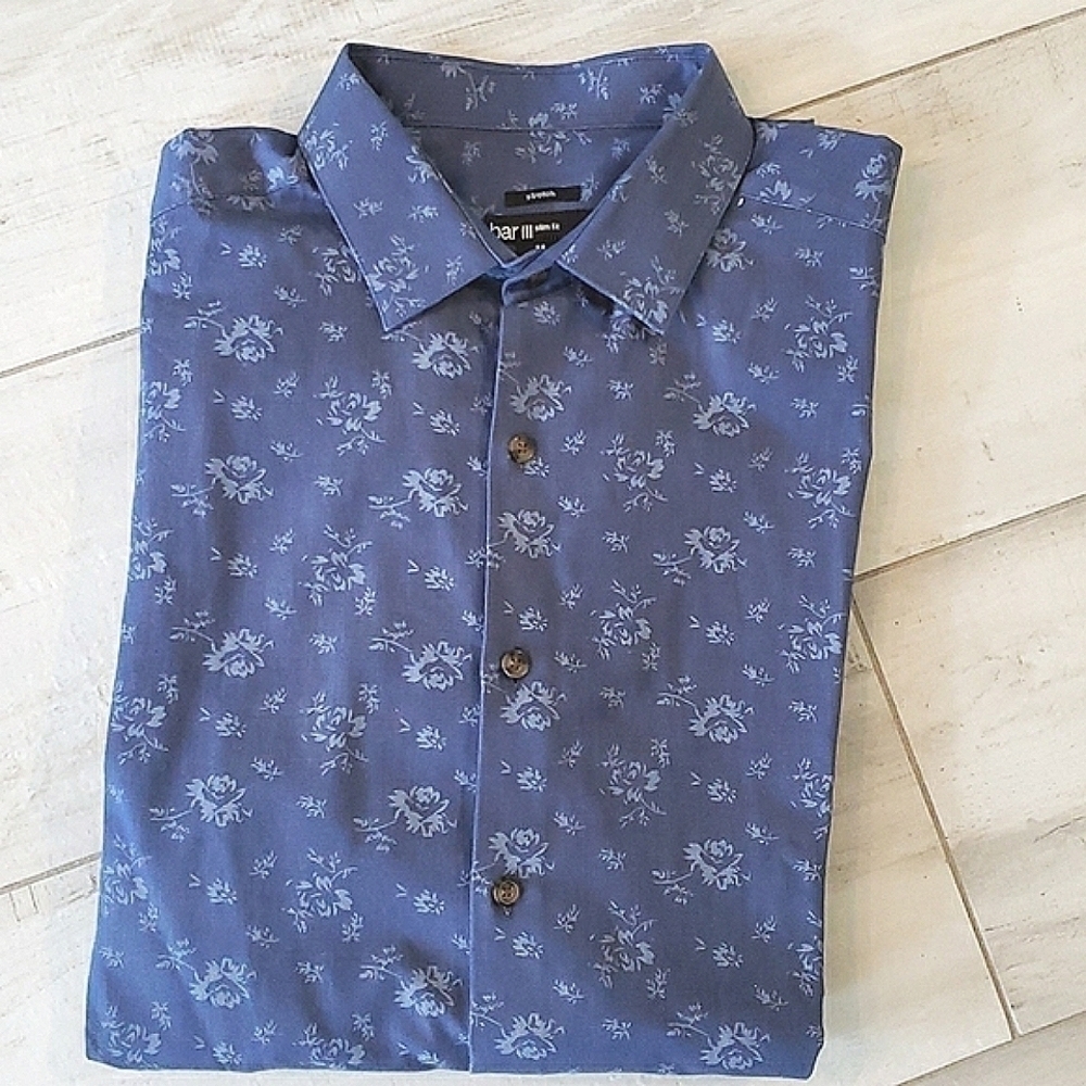 Bar III Slim Fit Button Down Floral Shirt